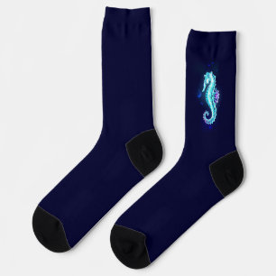 Crystal Ice Seepferd auf blauem Hintergrund Socken