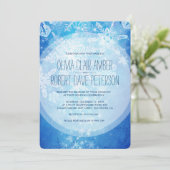 Crystal Icy Snowflakes auf Blue Winter Wedding Einladung (Stehend Vorderseite)