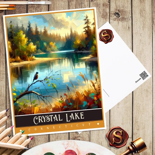 Crystal Lake, Connecticut | Vintage Malerei Postkarte
