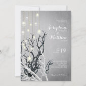 Crystal Light String White Branch Gray Wedding Einladung (Vorderseite)