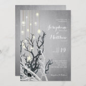 Crystal Light String White Branch Gray Wedding Einladung (Vorne/Hinten)