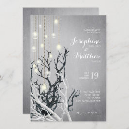 Crystal Light String White Branch Gray Wedding Einladung
