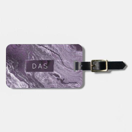 Crystal Lila Agate | Moody Marble Monogram Gepäckanhänger (Vorderseite horizontal)