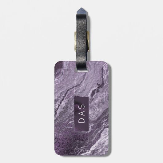 Crystal Lila Agate | Moody Marble Monogram Gepäckanhänger (Rückseite vertikal)