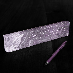 Crystal Lila Agate Moody Marbled Stone Namensplakette