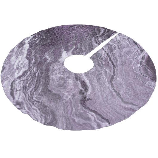 Crystal Lila Agate | Moody Marbled Stone Polyester Weihnachtsbaumdecke (Schrägansicht)