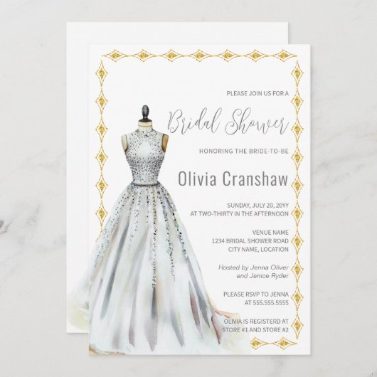 Crystal Look Wedding Gown Brautparty Einladung (Vorne/Hinten)