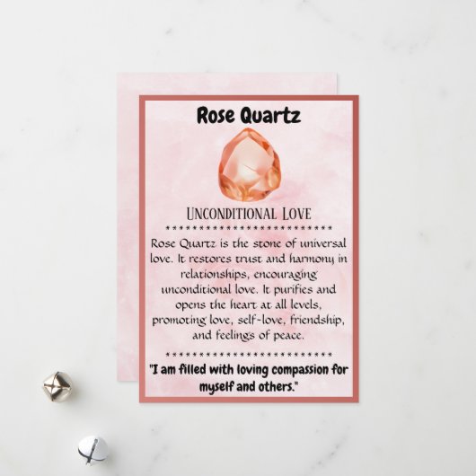 Crystal Meaning Card - Rose Quarz Feiertagskarte (Vorderseite/Rückseite Beispiel)