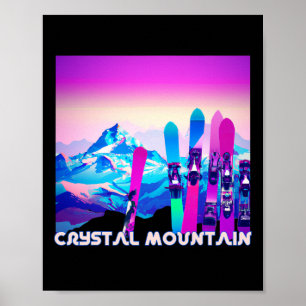 Crystal Mountain Ski Retro 80er Jahre Stil Skifahr Poster