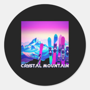 Crystal Mountain Ski Retro 80er Jahre Stil Skifahr Runder Aufkleber