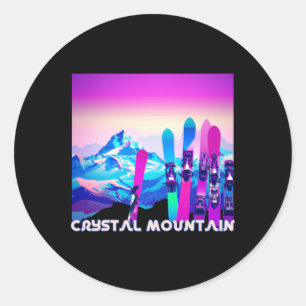Crystal Mountain Ski Retro 80er Stil Skifahren Und Runder Aufkleber