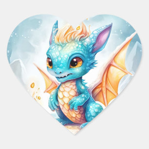 Crystal Niedlich Baby Blue Dragon Herz-Aufkleber