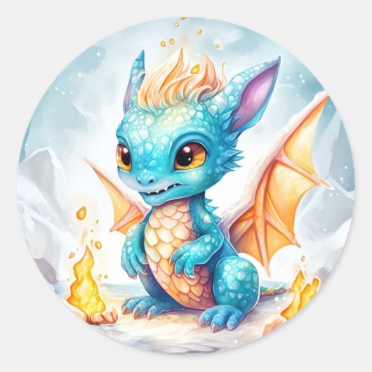 Crystal Niedlich Baby Blue Dragon Runder Aufkleber (Vorderseite)