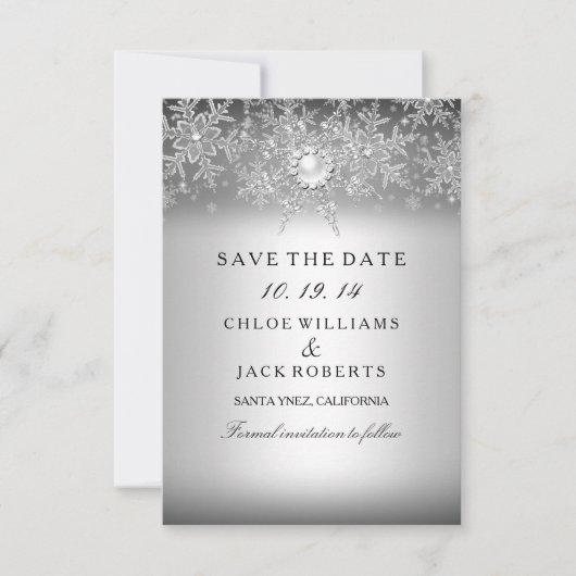Crystal Pearl Snowflake Silver Save the Date (Vorderseite)