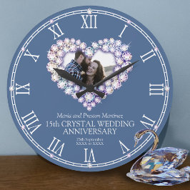 Crystal photo heart 15th wedding anniversary große wanduhr