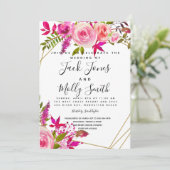 Crystal Pink Peach Roses Watercolor wedding invite Einladung (Stehend Vorderseite)