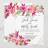Crystal Pink Peach Roses Watercolor wedding invite Einladung (Vorne/Hinten)