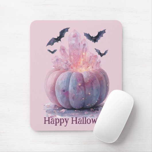 Crystal Pumpkin Happy Halloween Ästhetik Mousepad (Mit Mouse)