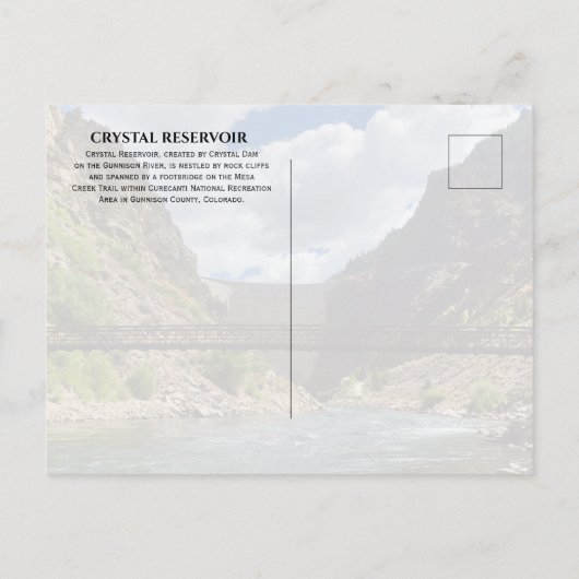 Crystal Reservoir, Dam, Footbridge, Curecanti NRA Postkarte (Rückseite)