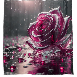 "Crystal Rose with Raindrops- Gem like Floral Art" Duschvorhang