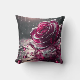 "Crystal Rose with Raindrops- Gem like Floral Art" Kissen