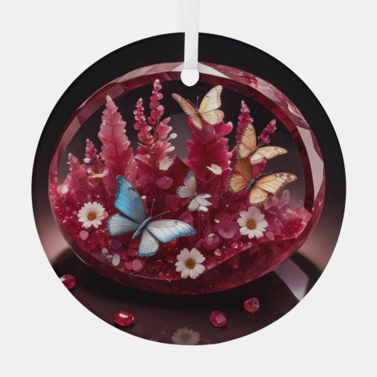 Crystal Ruby Flower Garden Schmetterlinge Ornament Aus Glas (Rückseite)