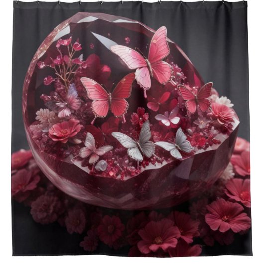 Crystal Ruby Garden Jewel Butterfets Duschvorhang (Vorderseite)