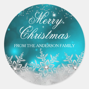 Crystal Snowflake Aquamariner Weihnachtssticker Runder Aufkleber