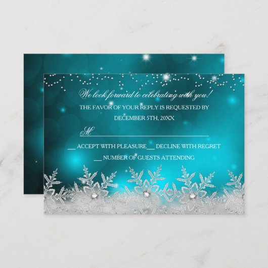 Crystal Snowflake Aquamarines Weihnachts-Party UAW Einladung (Vorne/Hinten)