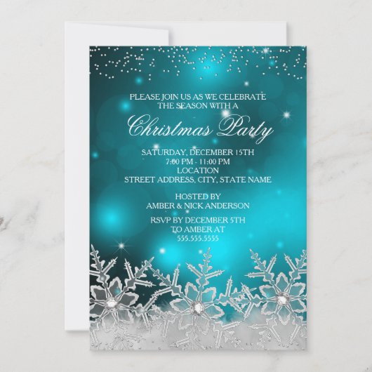 Crystal Snowflake Aquamarines Weihnachtsfest Party Einladung (Vorderseite)