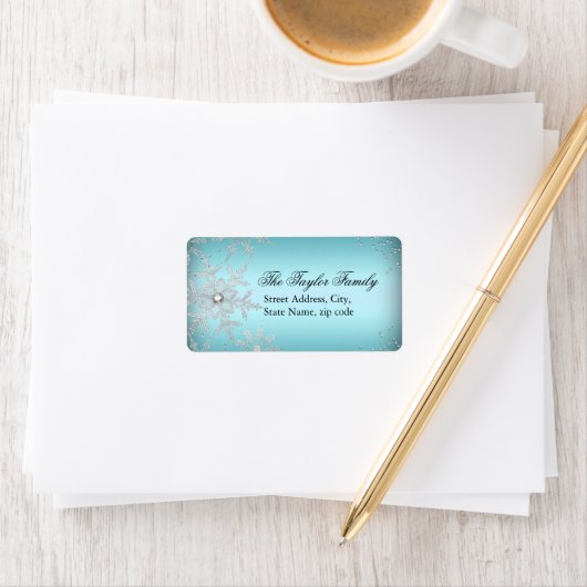 Crystal Snowflake Blue Christmas Address Labels Adressaufkleber (Insitu)