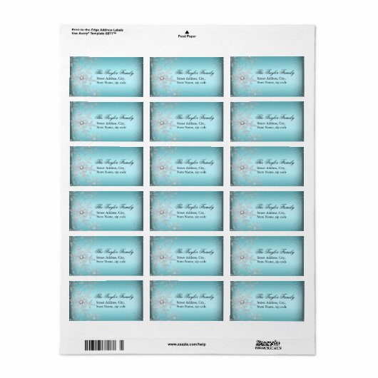 Crystal Snowflake Blue Christmas Address Labels Adressaufkleber (Vorne)