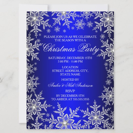 Crystal Snowflake Blue Christmas Party Einladung (Vorderseite)