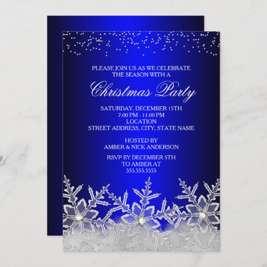 Crystal Snowflake Blue Christmas Party Einladung (Vorne/Hinten)