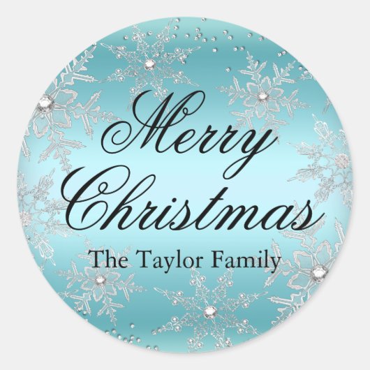 Crystal Snowflake Blue Christmas Sticker (Vorderseite)