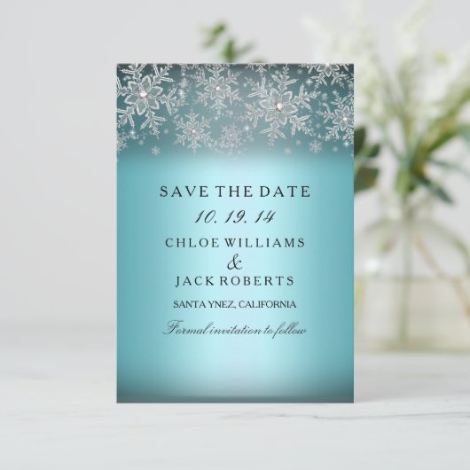Crystal Snowflake Blue Winter Save the Date (Stehend Vorderseite)