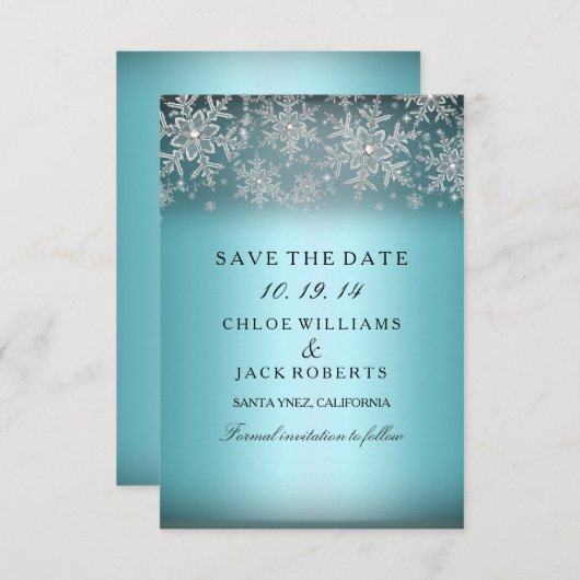 Crystal Snowflake Blue Winter Save the Date (Vorne/Hinten)