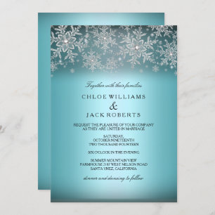 Crystal Snowflake Blue Winter Wedding Einladung