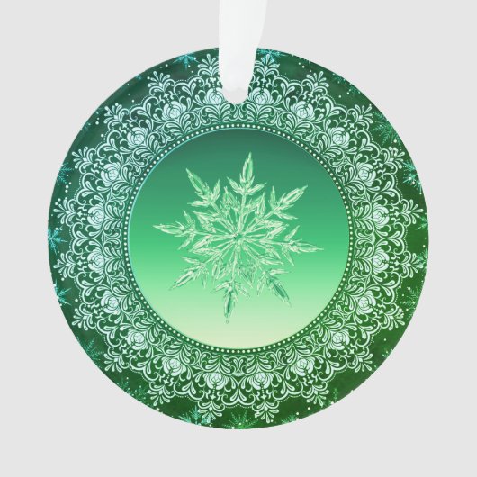 Crystal Snowflake Emerald Green Weihnachten Ornament (Vorderseite)