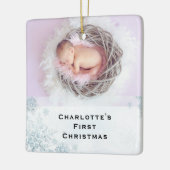Crystal Snowflake First Christmas Baby Foto Keramikornament (Links)