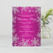 Crystal Snowflake Hot Pink Weihnachts-Party laden  Einladung (Stehend Vorderseite)