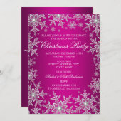 Crystal Snowflake Hot Pink Weihnachts-Party laden  Einladung (Vorne/Hinten)
