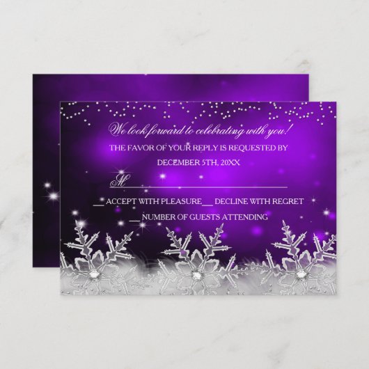 Crystal Snowflake Lila Weihnachts-Party UAWG Einladung (Vorne/Hinten)