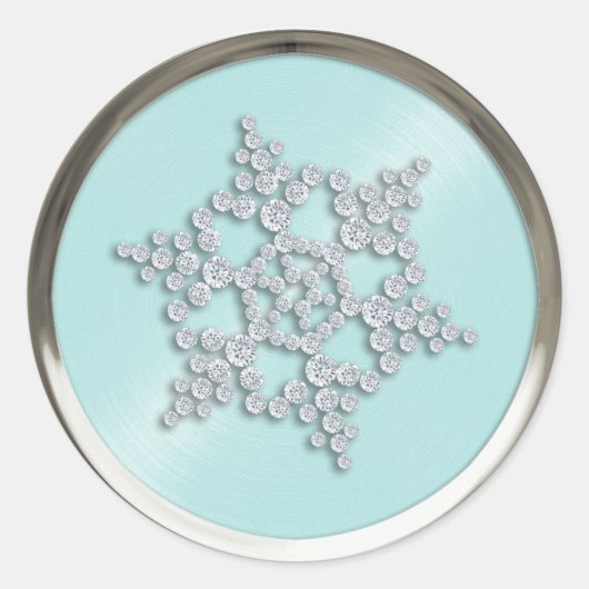 Crystal Snowflake on Aqua Siegel Runder Aufkleber (Vorderseite)