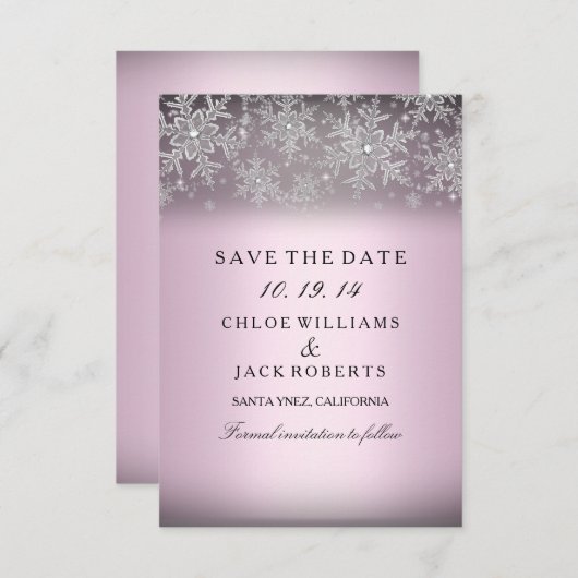 Crystal Snowflake Pink Winter Save the Date (Vorne/Hinten)