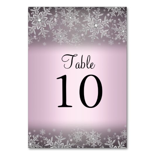 Crystal Snowflake Pink Winter Tischnummer Card (Vorderseite)