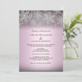 Crystal Snowflake Pink Winter Wedding Einladung (Stehend Vorderseite)