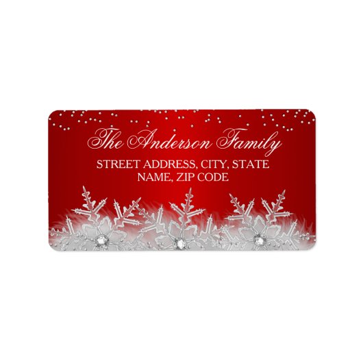 Crystal Snowflake Red Christmas Address Labels Adressaufkleber (Vorne)