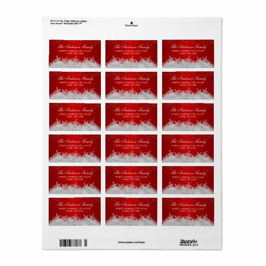 Crystal Snowflake Red Christmas Address Labels Adressaufkleber (Vorne)