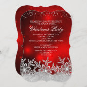 Crystal Snowflake Red Christmas Party Einladung (Vorne/Hinten)